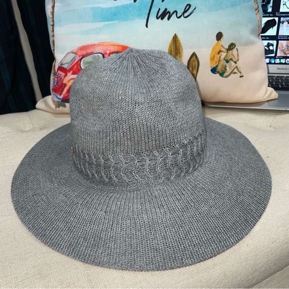 Vince Camuto NWT! Packable Chunky Knit Grey Panama Hat One Size - Picture 5 of 10